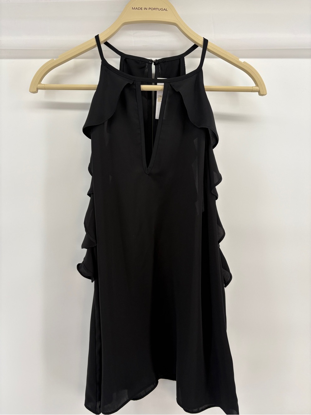 Amanda Uprichard Black Sleeveless Ruffle Blouse Top Women’s M Keyhole USA
